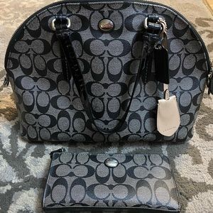 Black Coach handbag purse and zip wallet - black